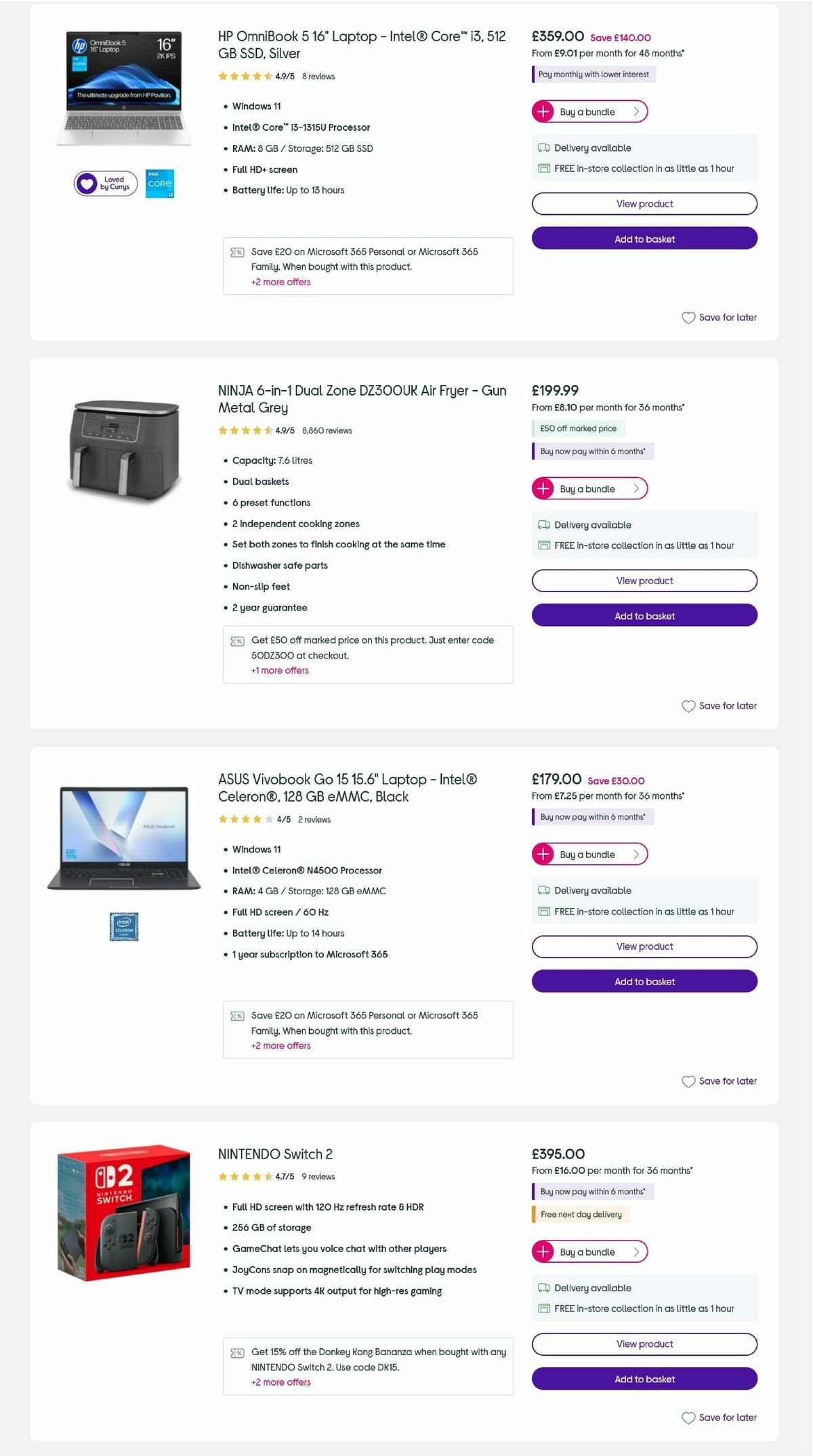 Currys Offers from 23 October