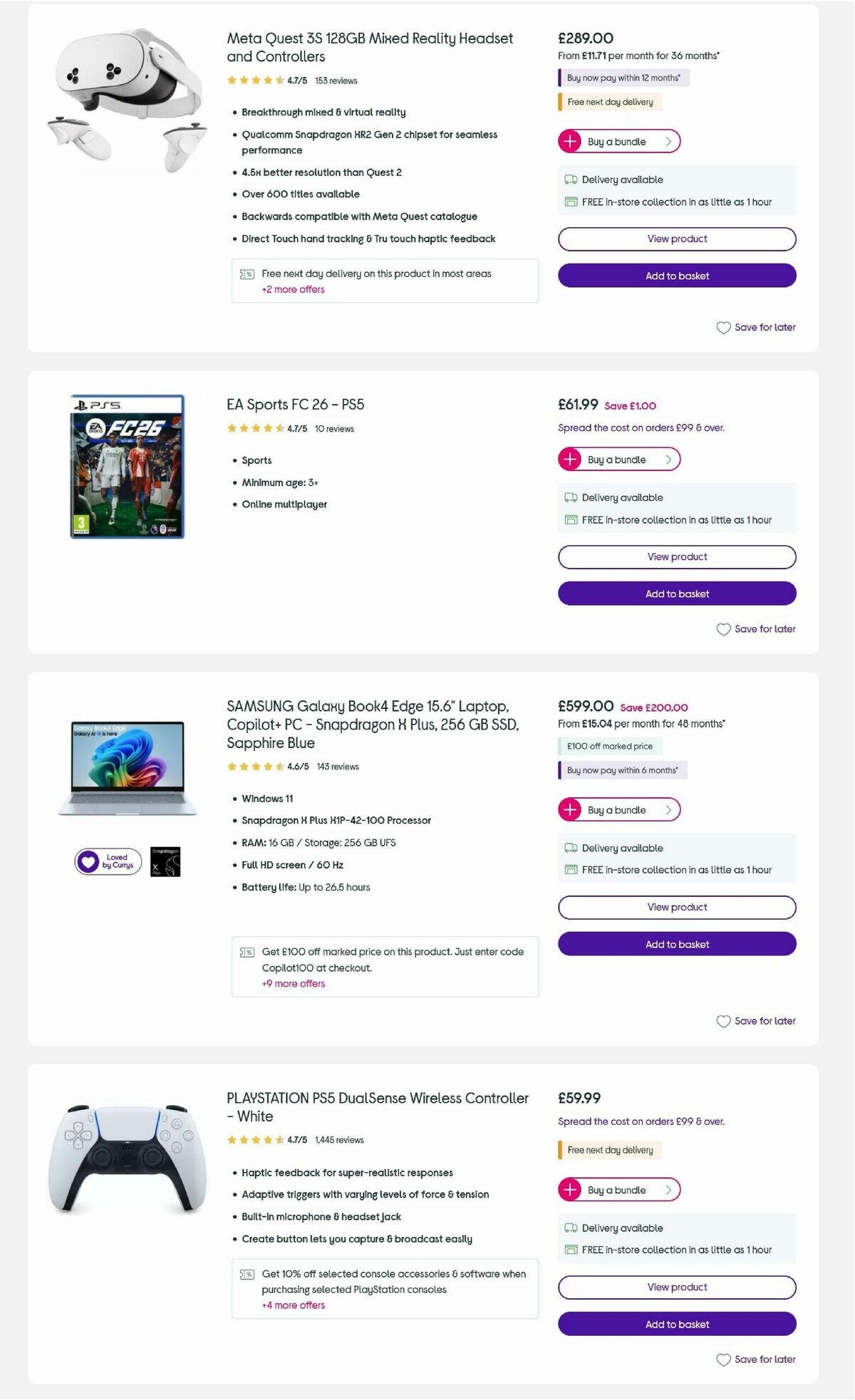 Currys Offers from 23 October