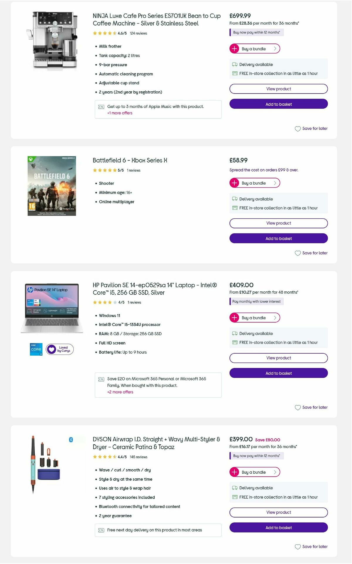 Currys Offers from 23 October