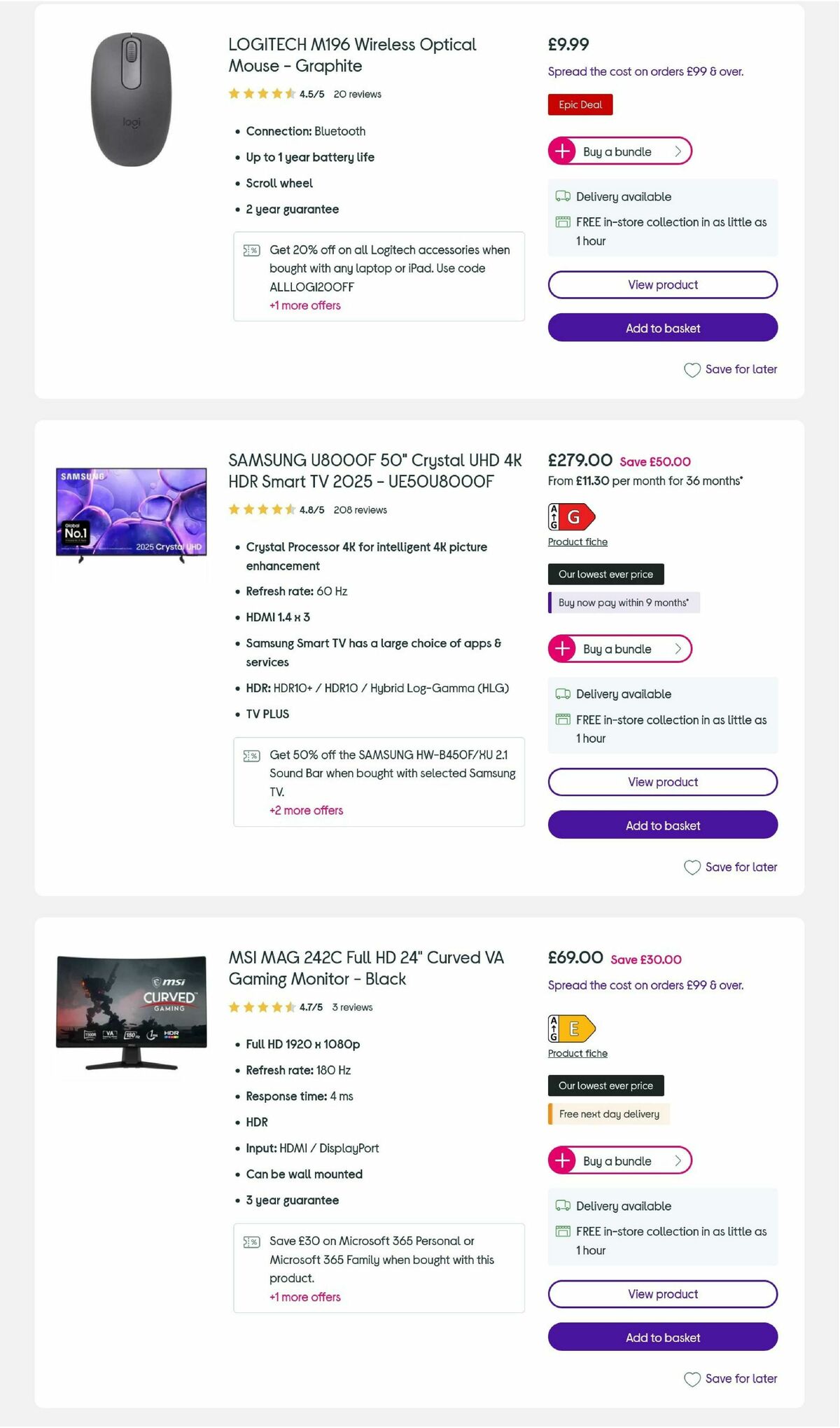 Currys Offers from 24 November