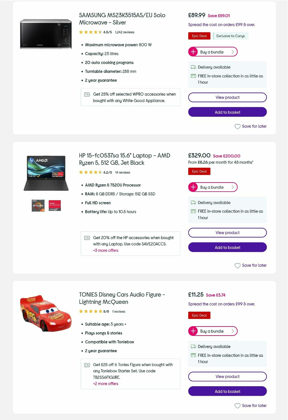 Currys Offers from 24 November