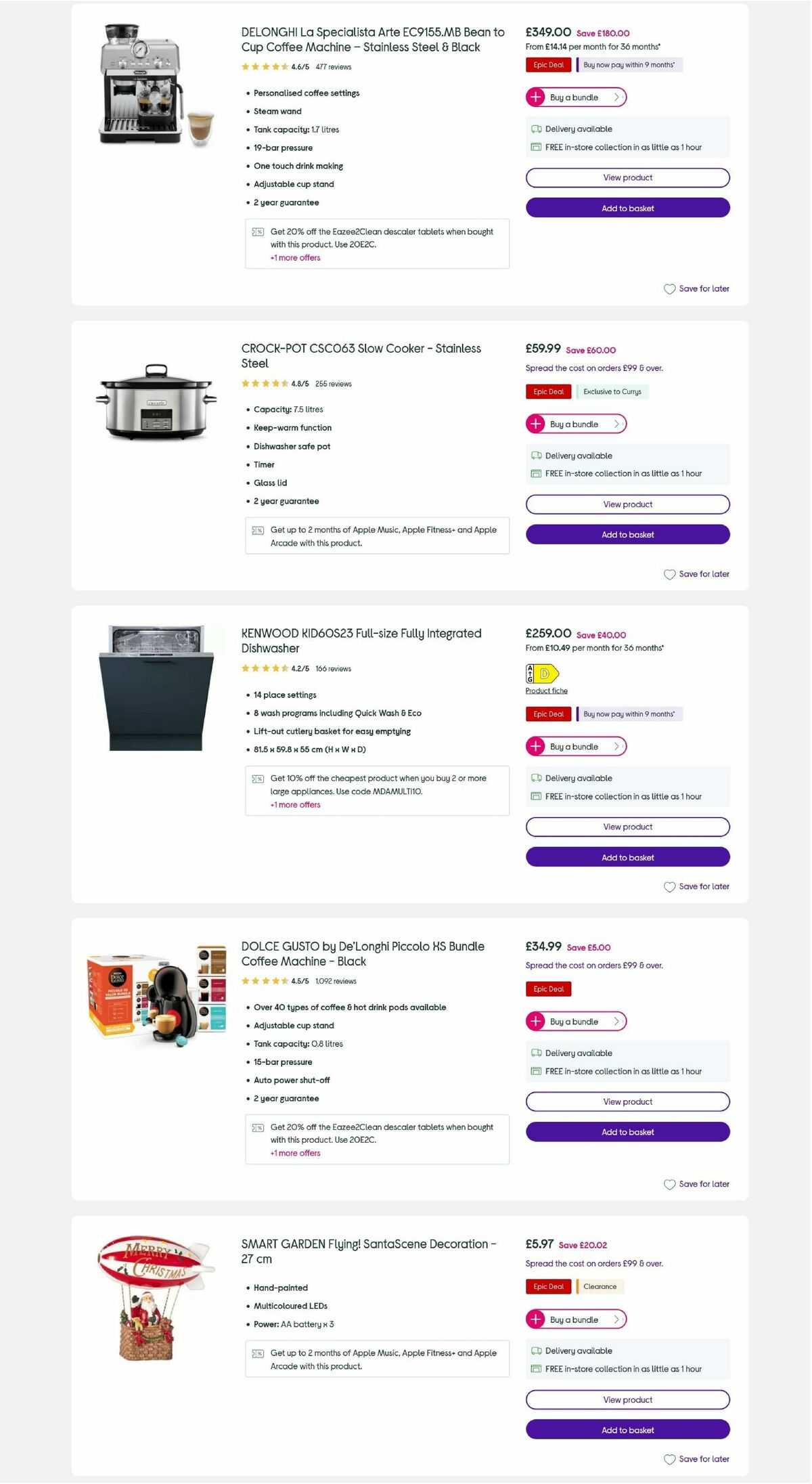 Currys Offers from 26 December