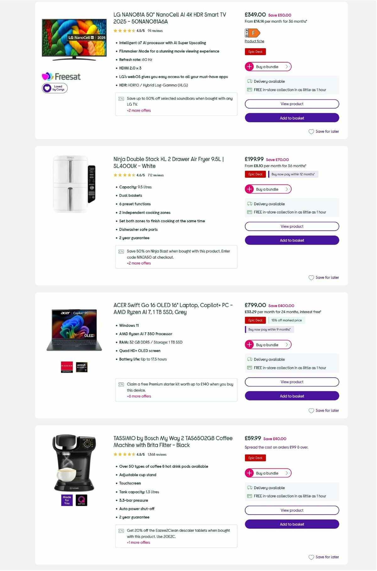 Currys Offers from 26 December