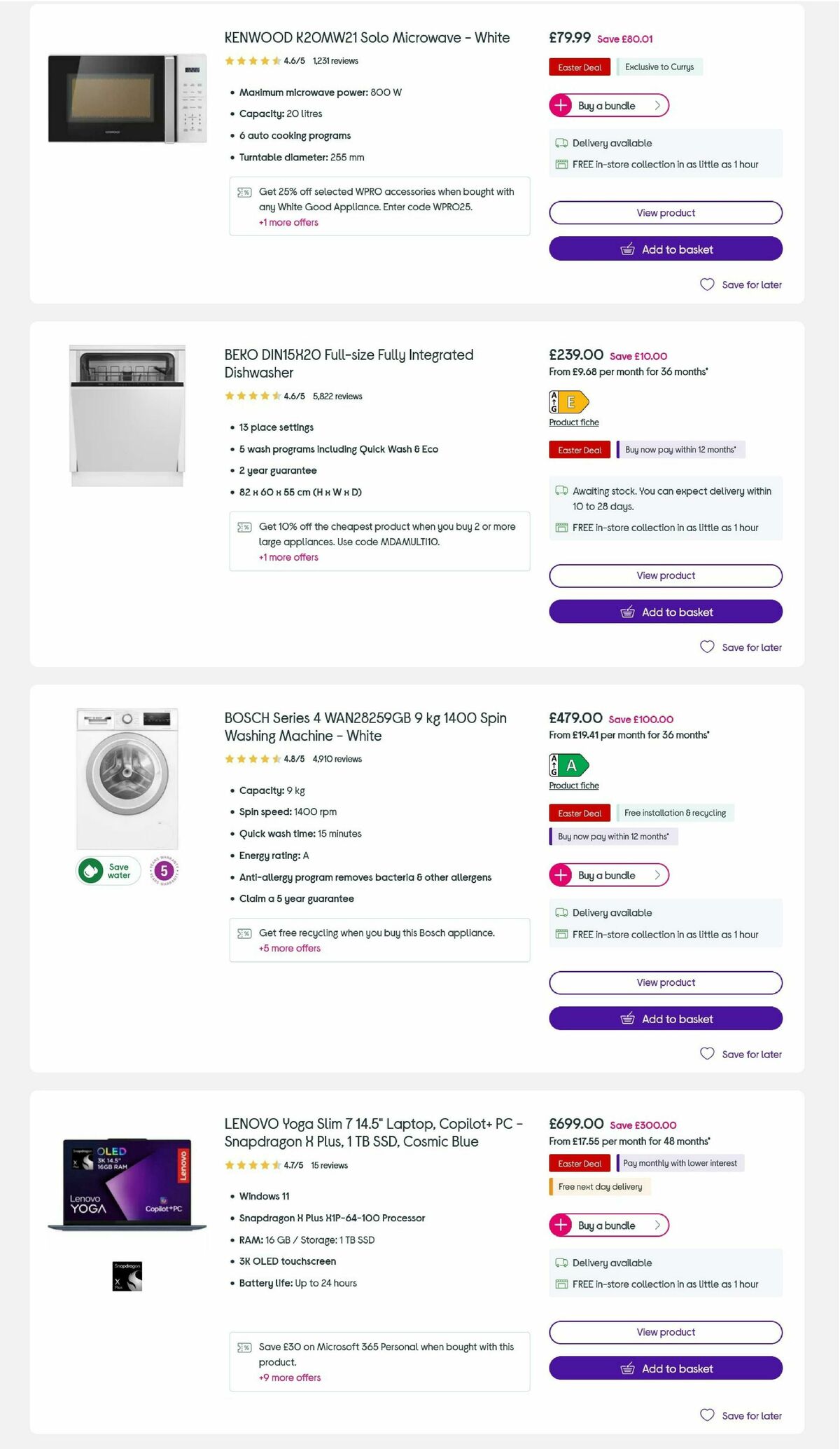 Currys Offers from 27 March