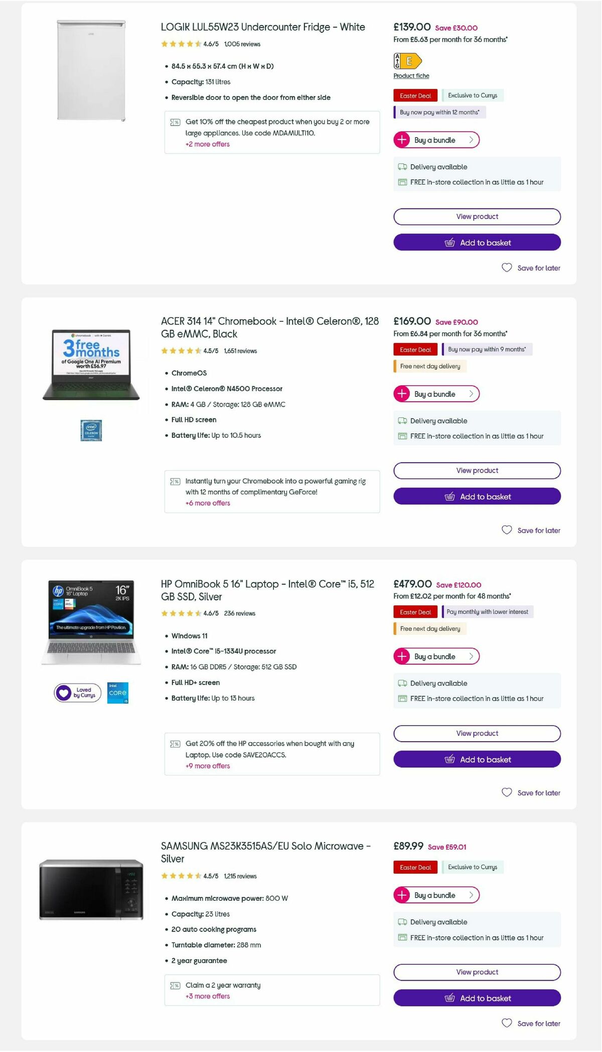 Currys Offers from 27 March