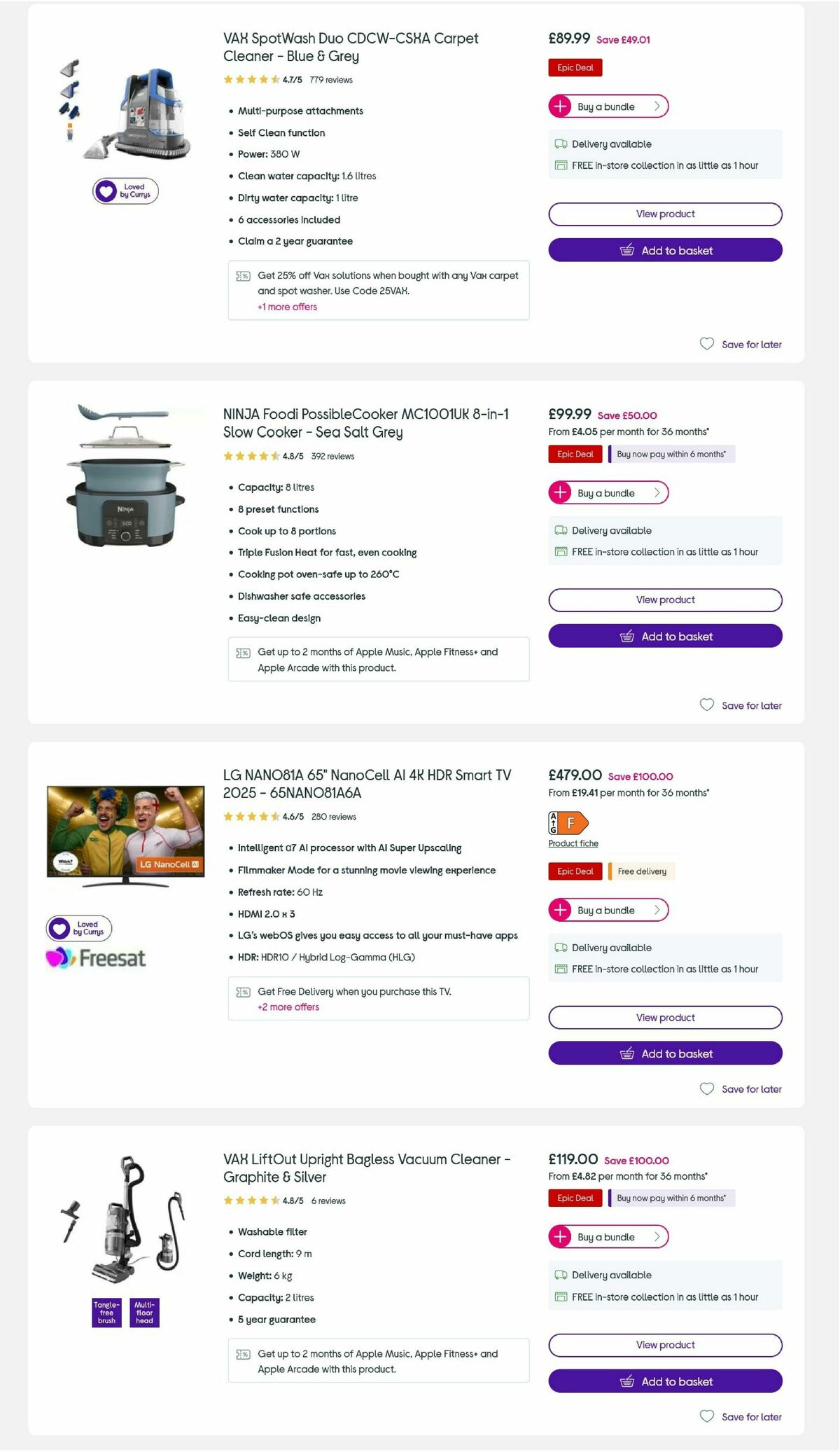 Currys Offers from 8 May