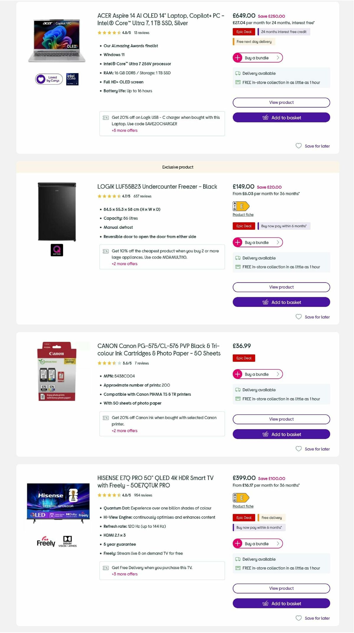 Currys Offers from 8 May