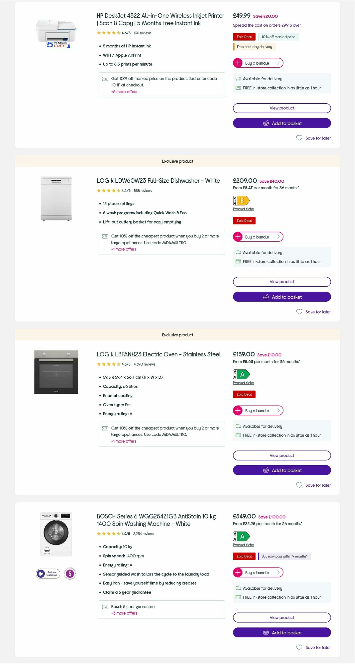 Currys Offers from 3 September