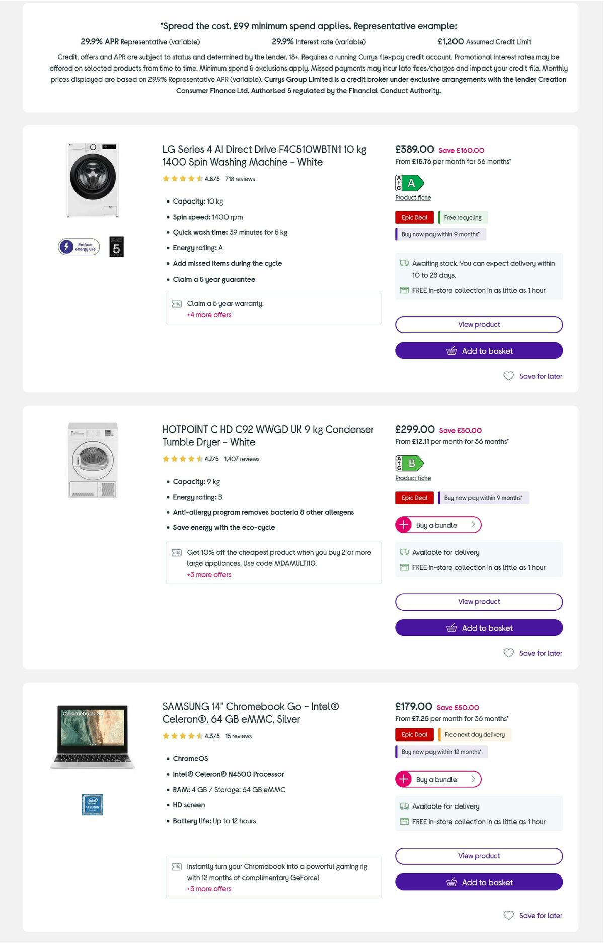 Currys Offers from 3 September