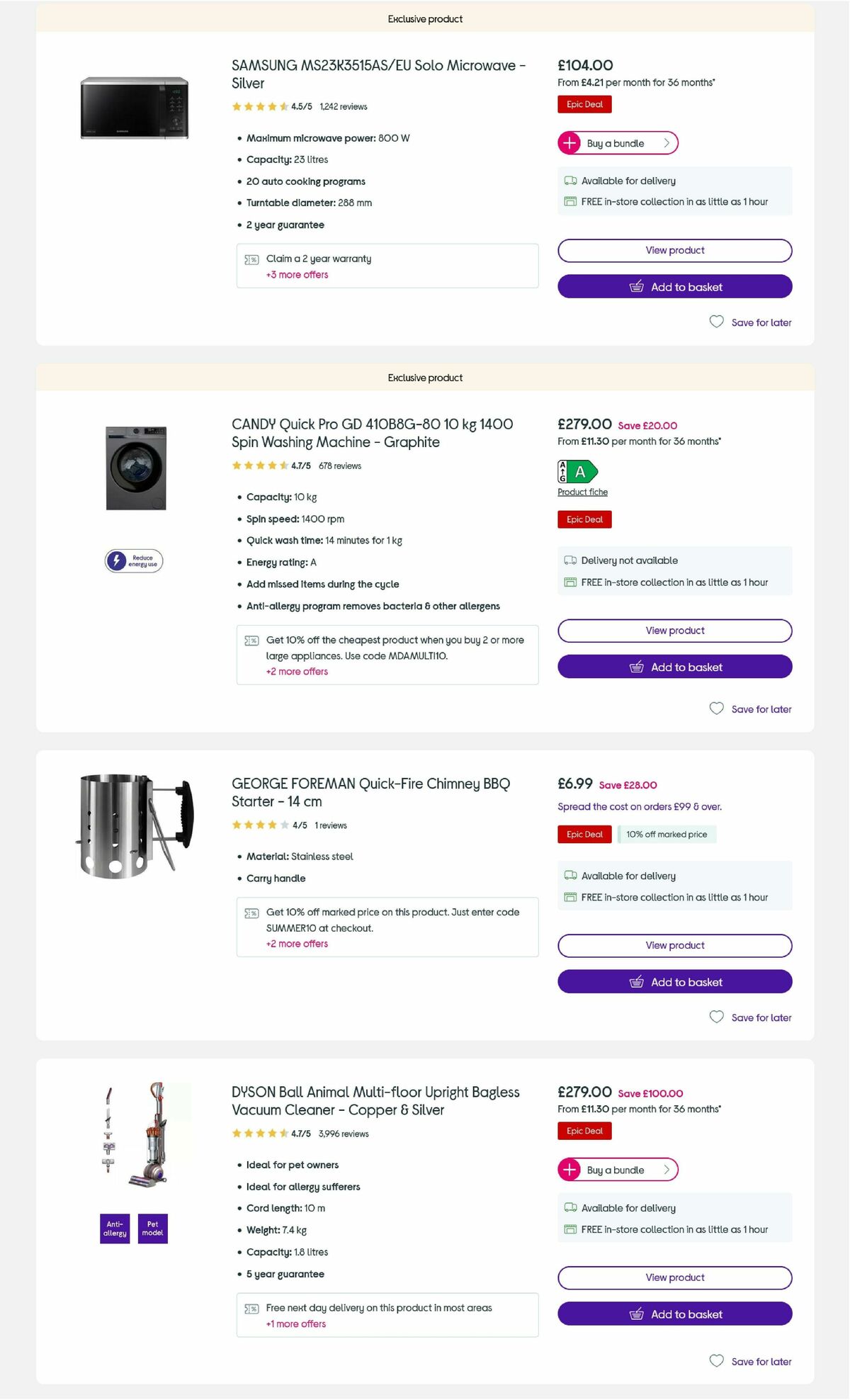Currys Offers from 3 September
