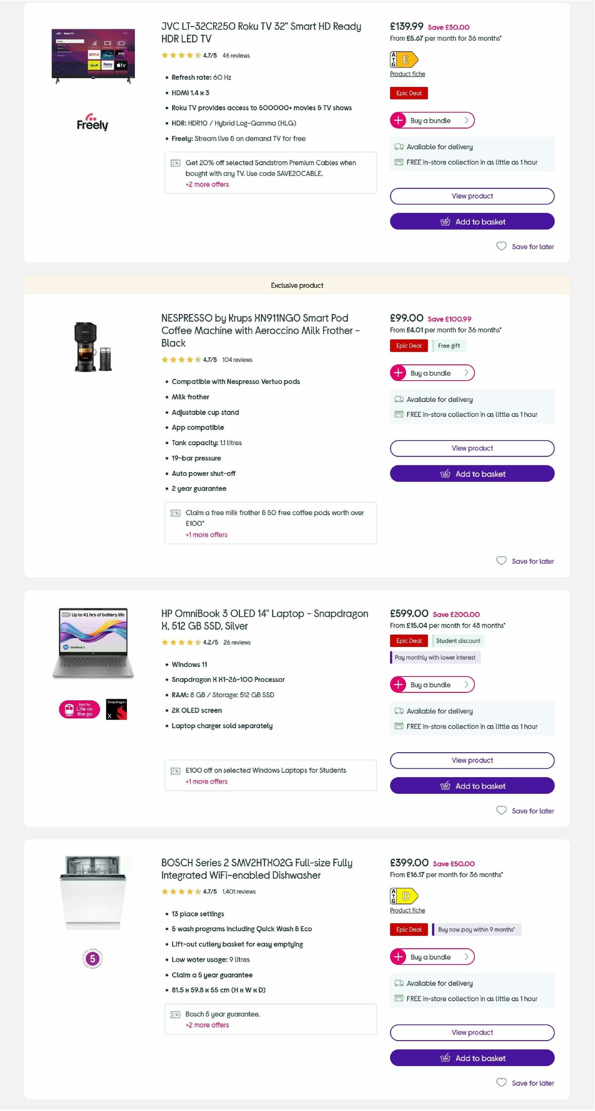 Currys Offers from 3 September