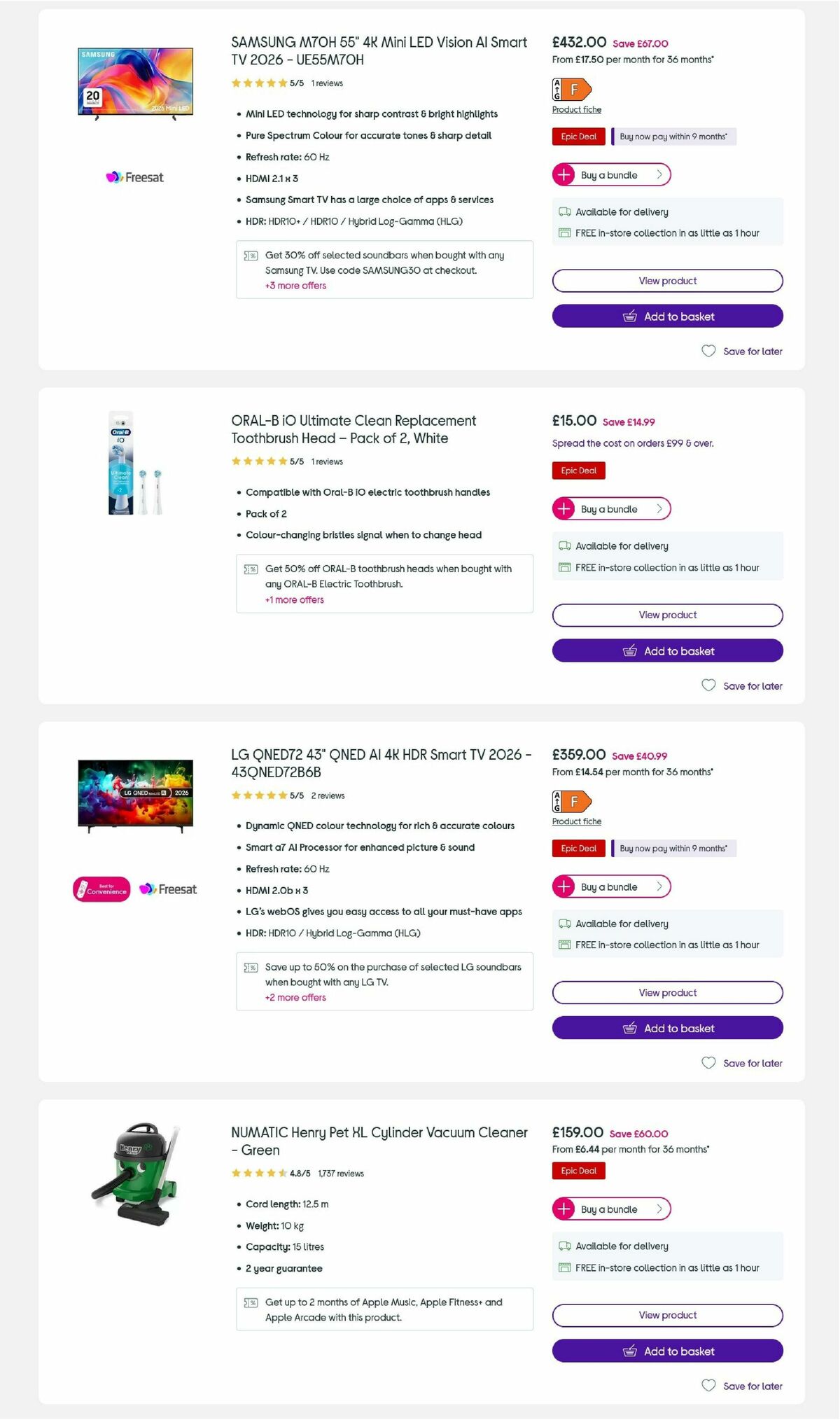 Currys Offers from 3 September