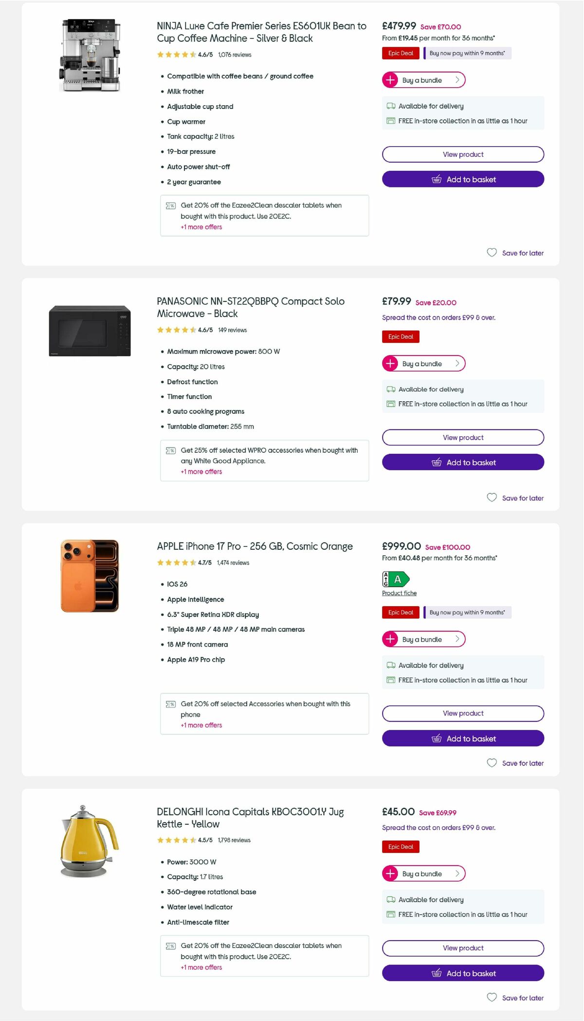 Currys Offers from 3 September