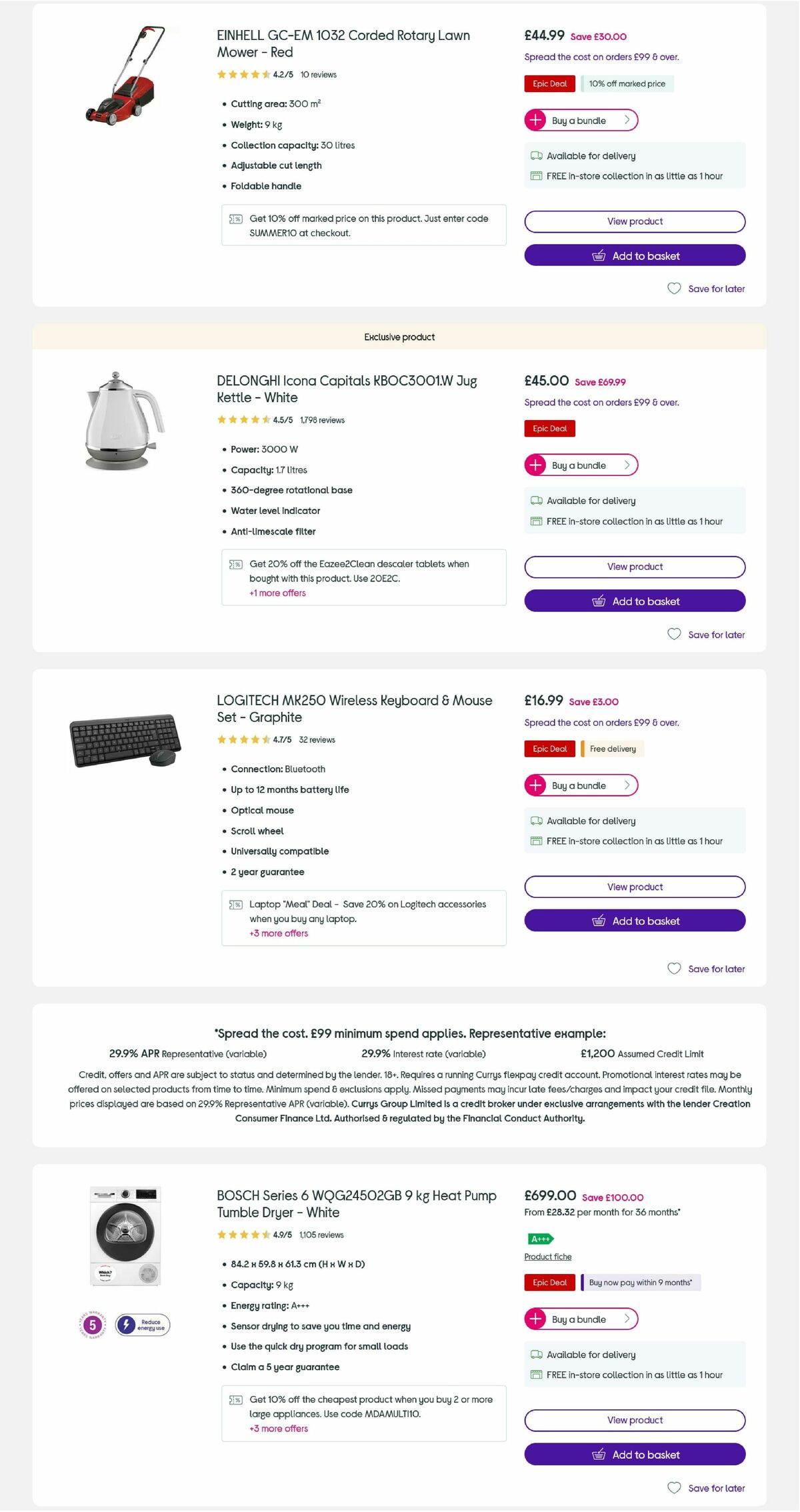 Currys Offers from 3 September