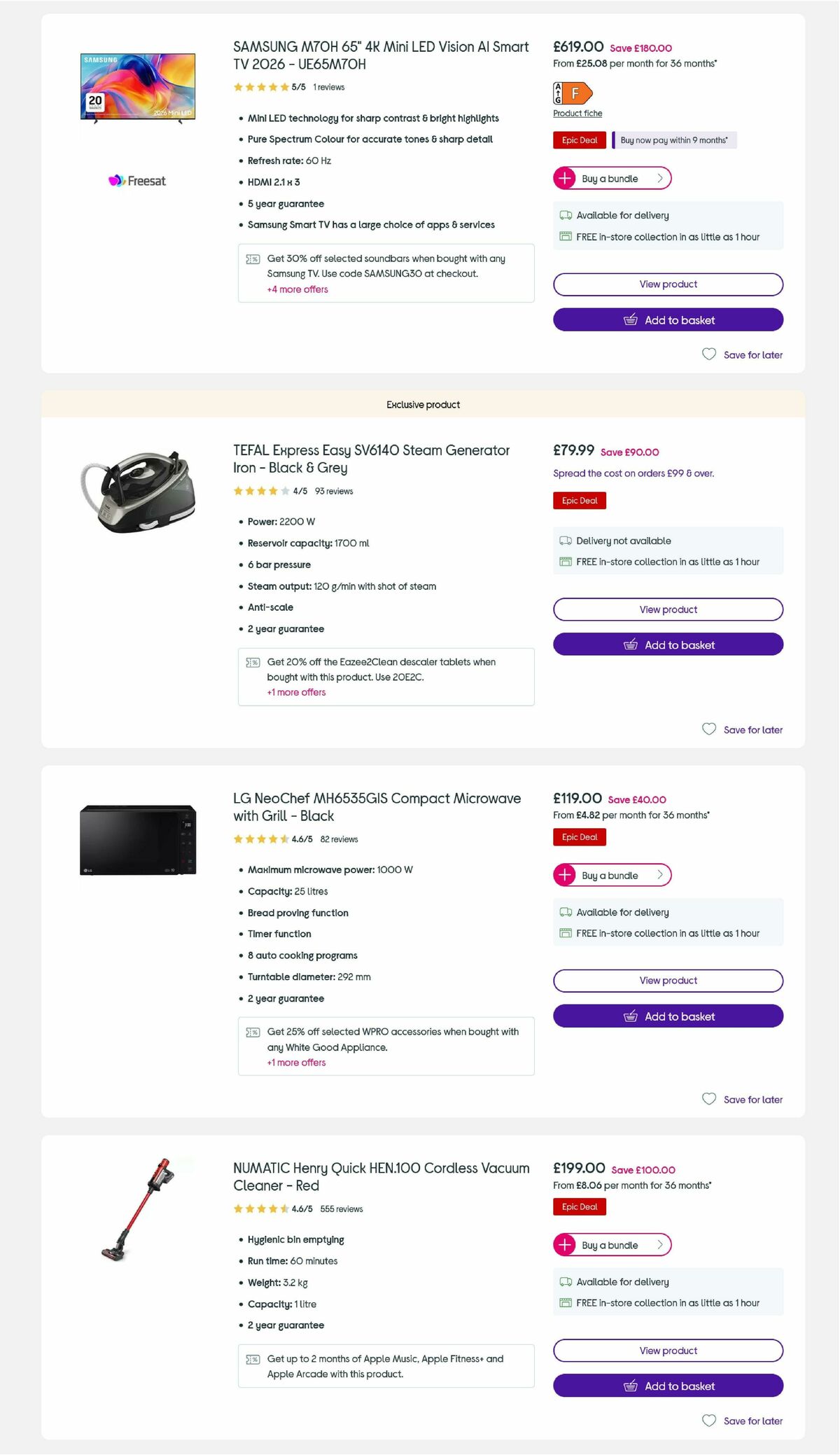 Currys Offers from 3 September