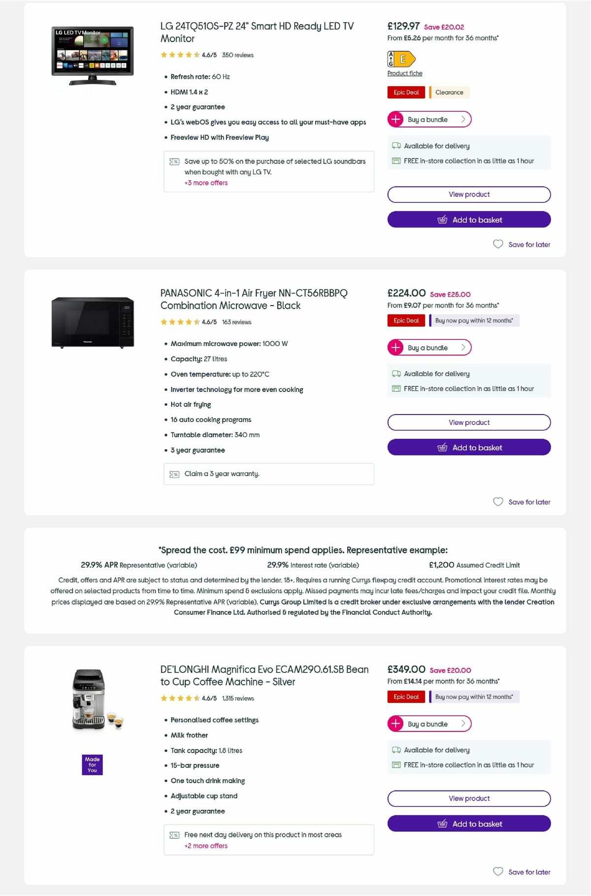 Currys Offers from 3 September