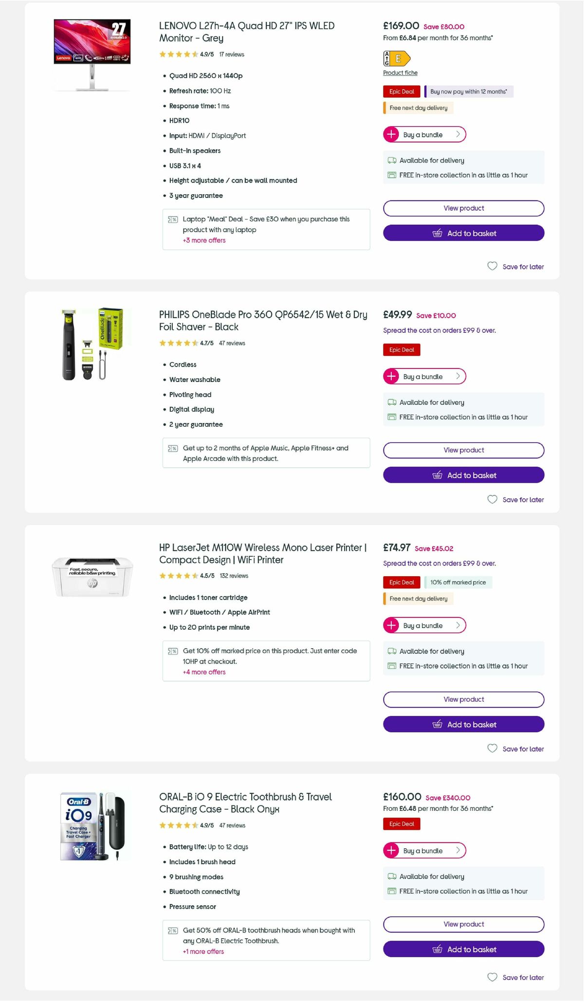 Currys Offers from 3 September
