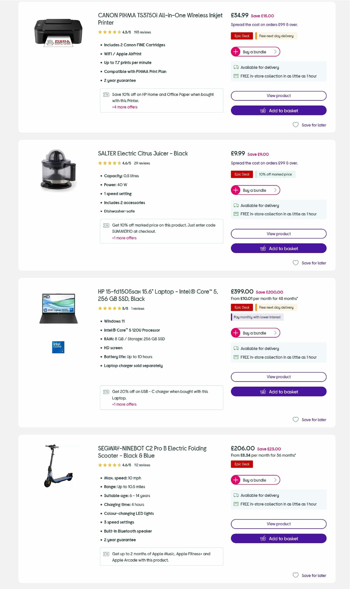 Currys Offers from 3 September