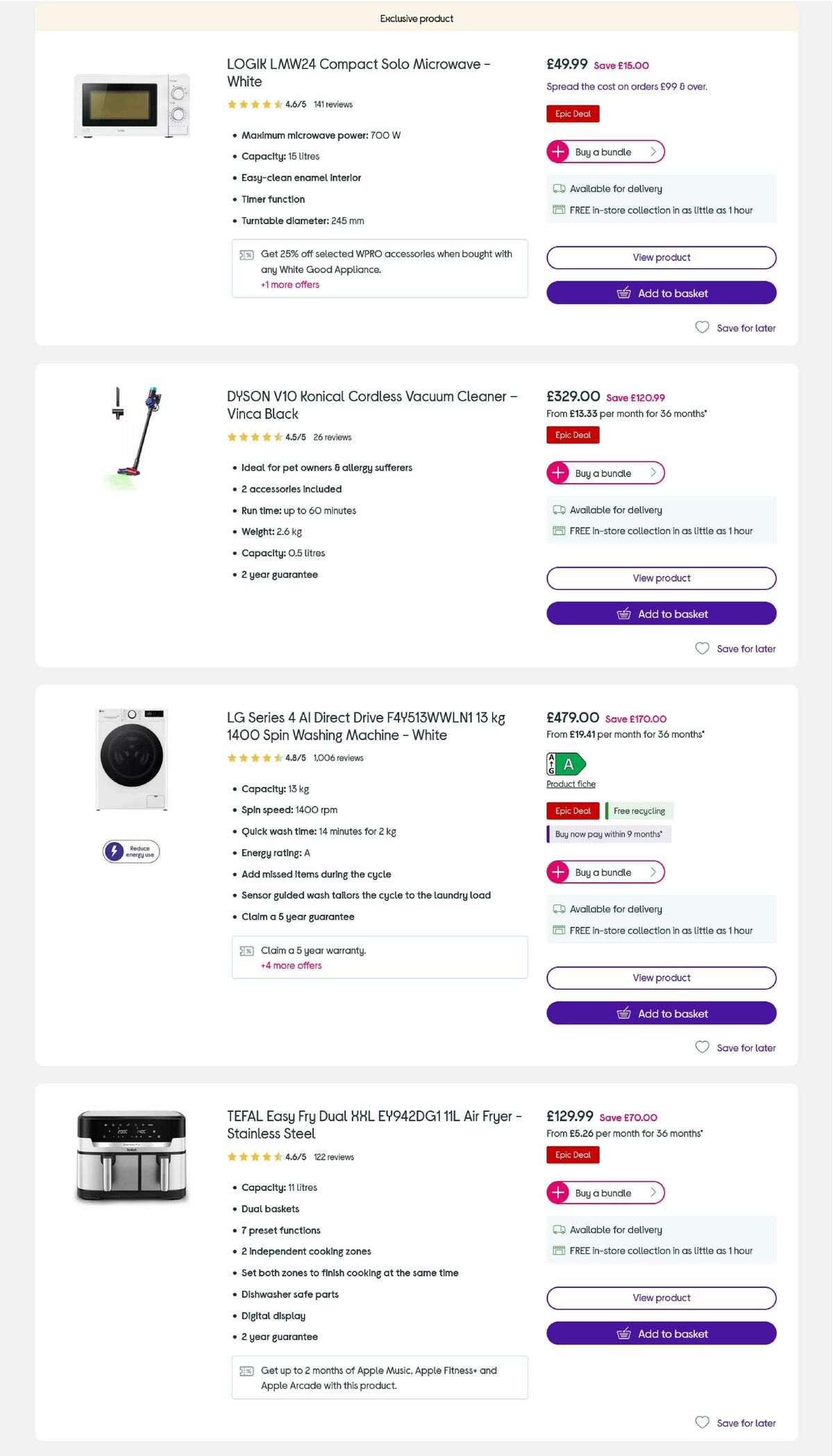 Currys Offers from 3 September