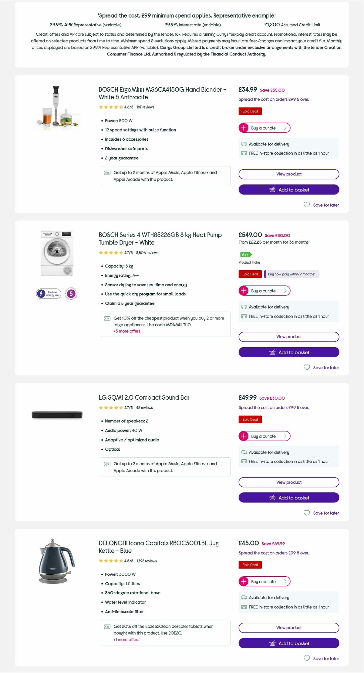 Currys Offers from 3 September