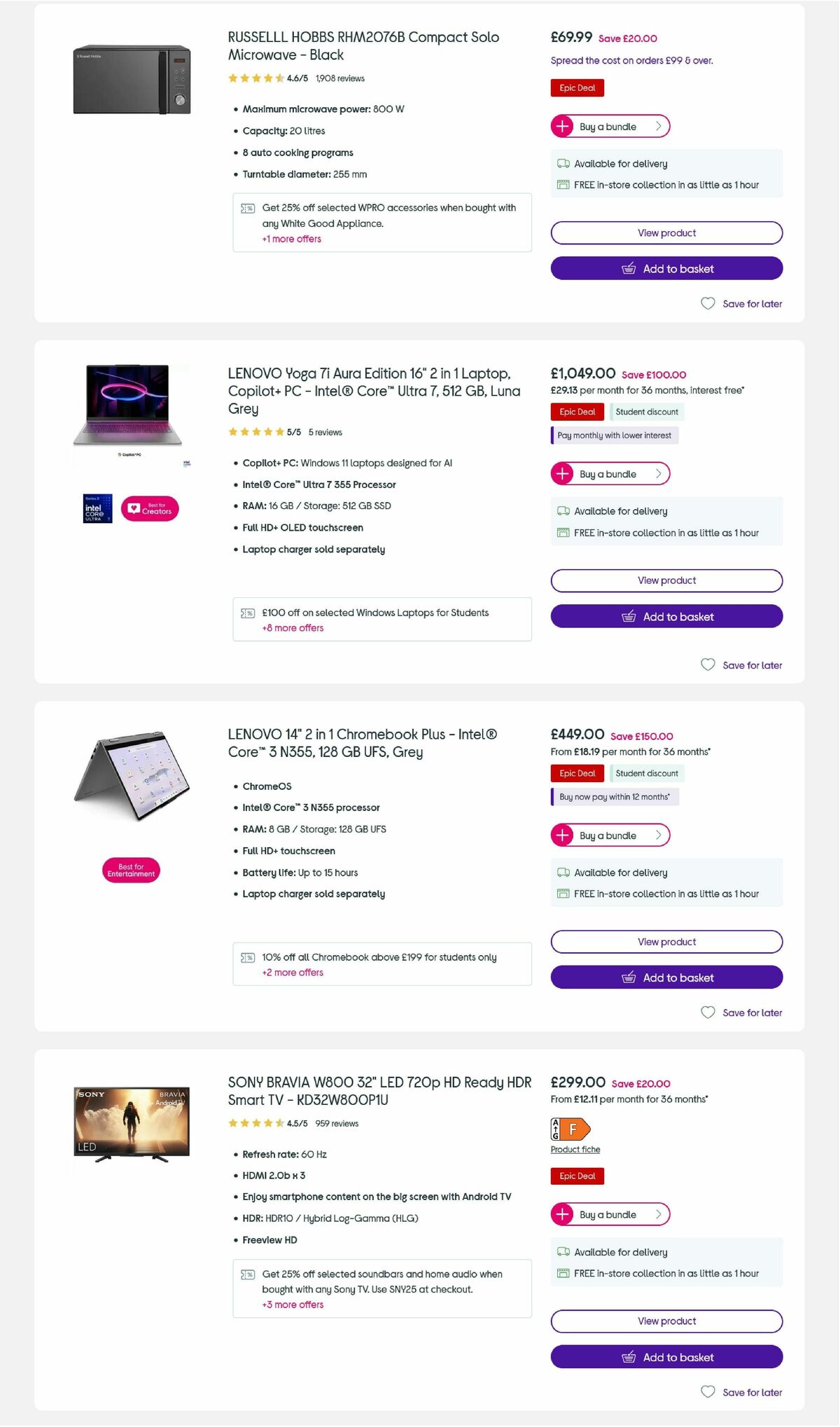 Currys Offers from 3 September