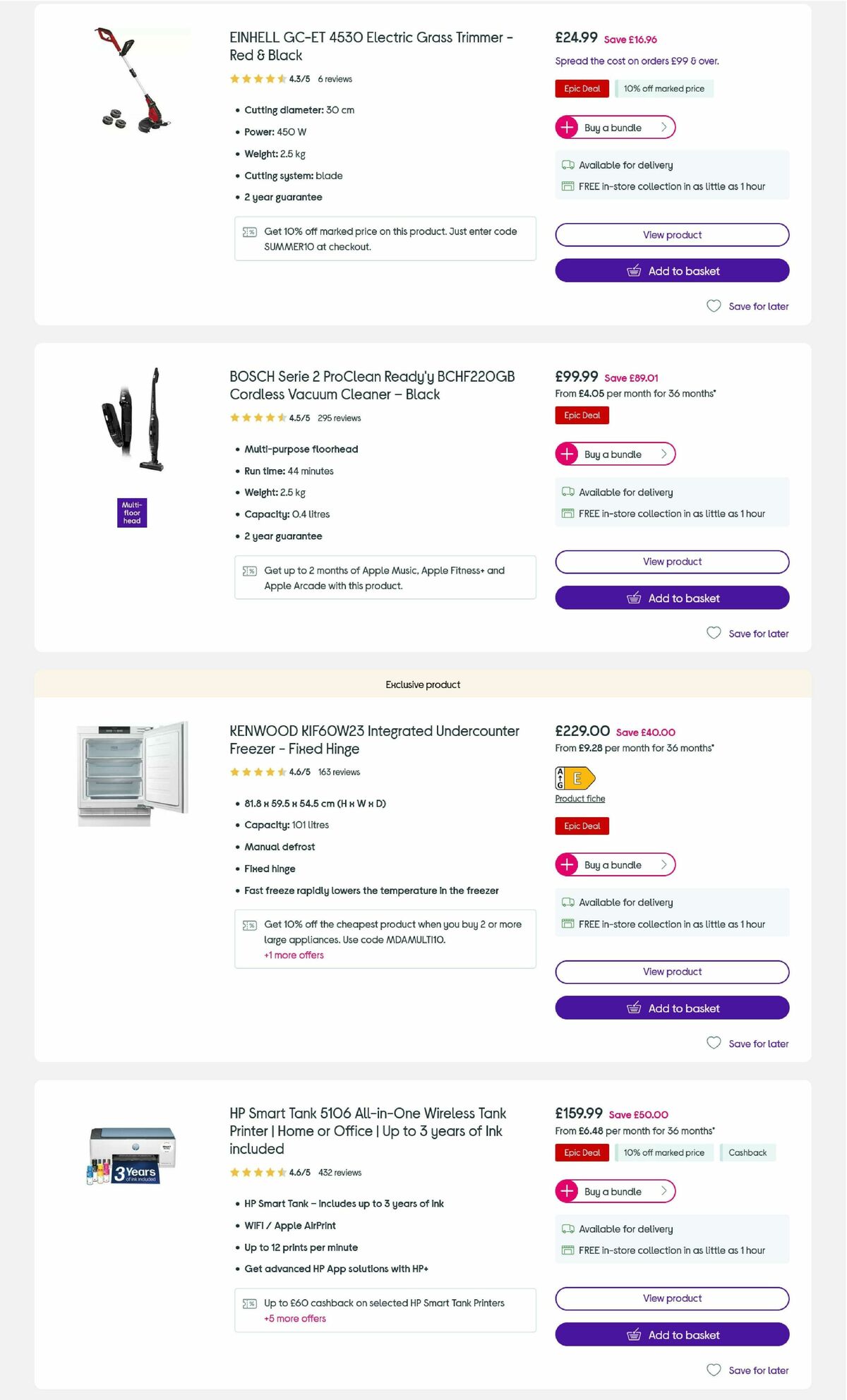 Currys Offers from 3 September
