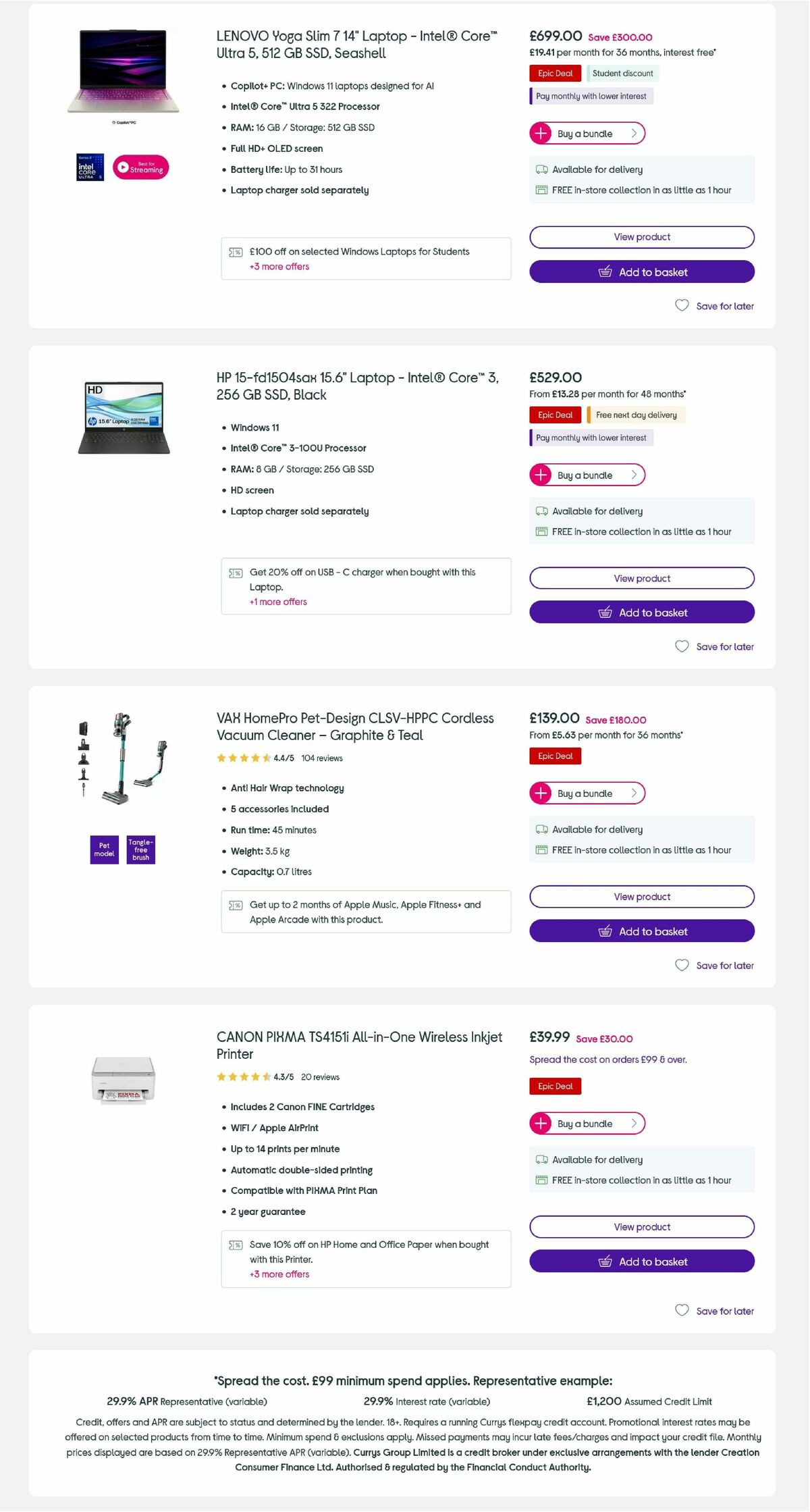 Currys Offers from 3 September