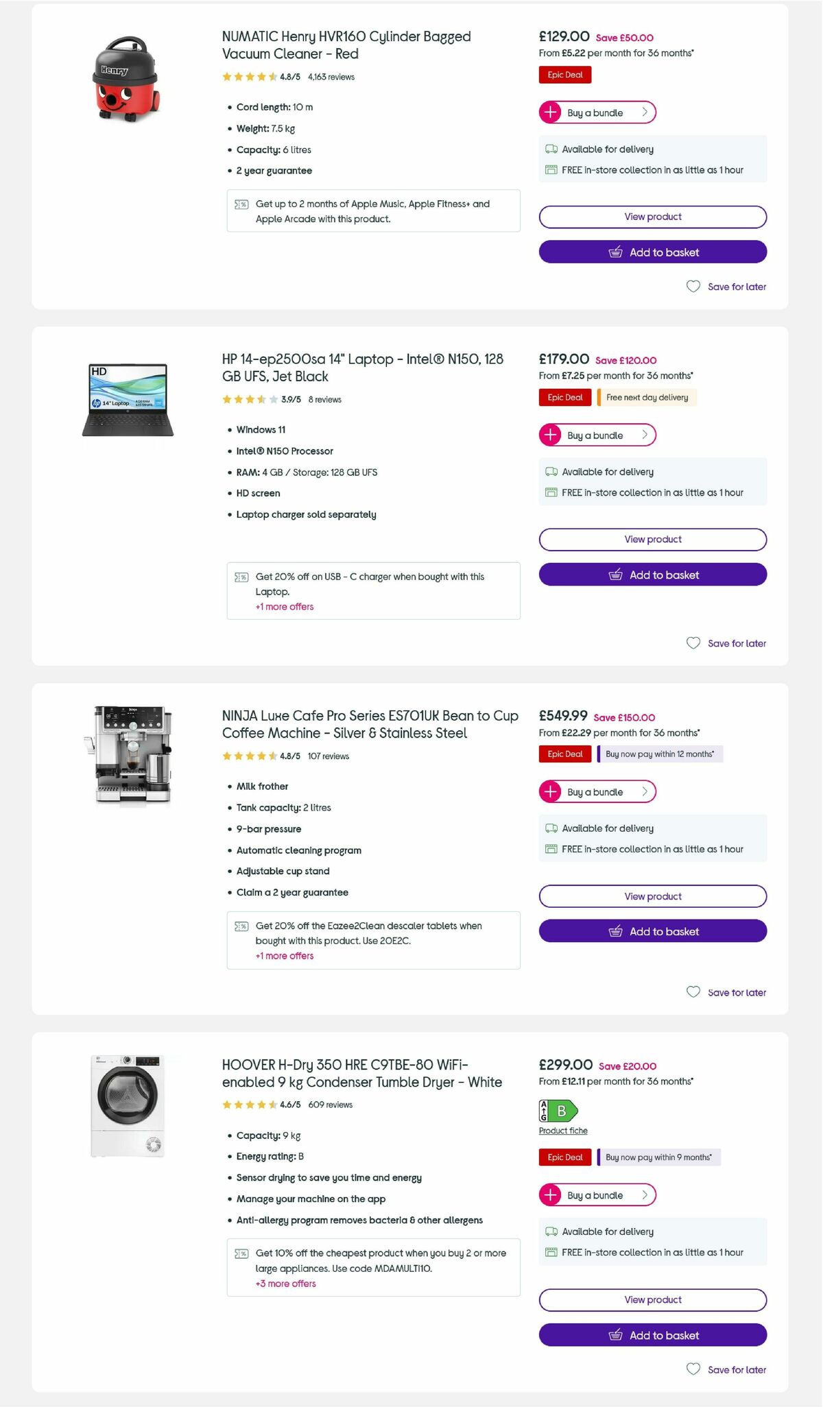 Currys Offers from 3 September