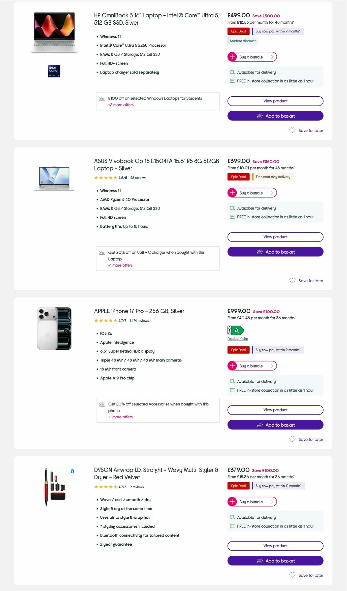 Currys Offers from 3 September