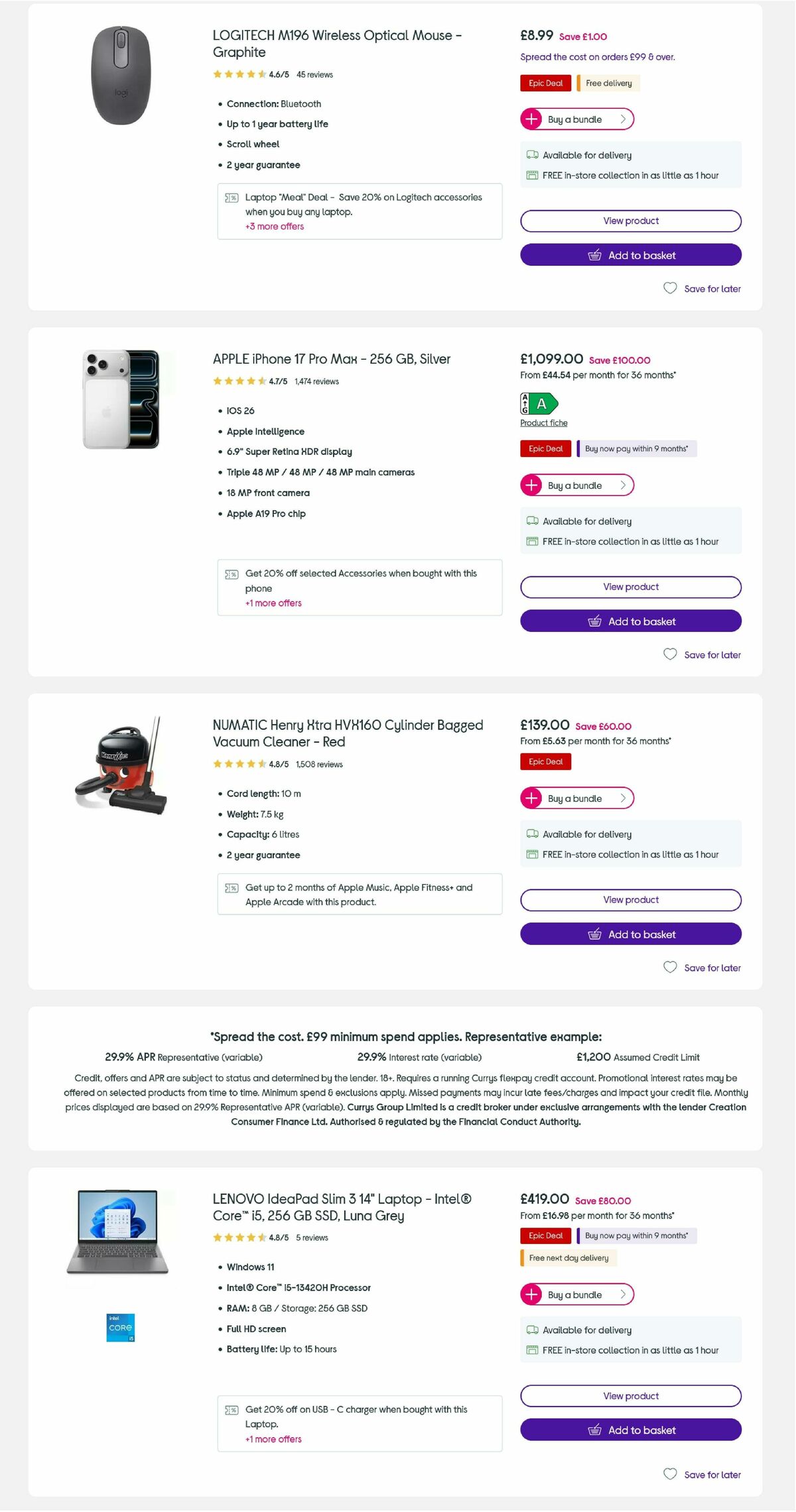 Currys Offers from 3 September