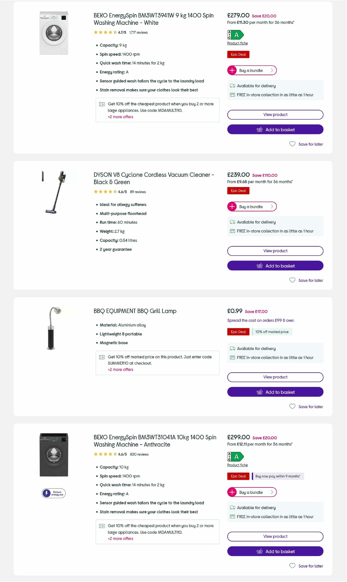 Currys Offers from 3 September