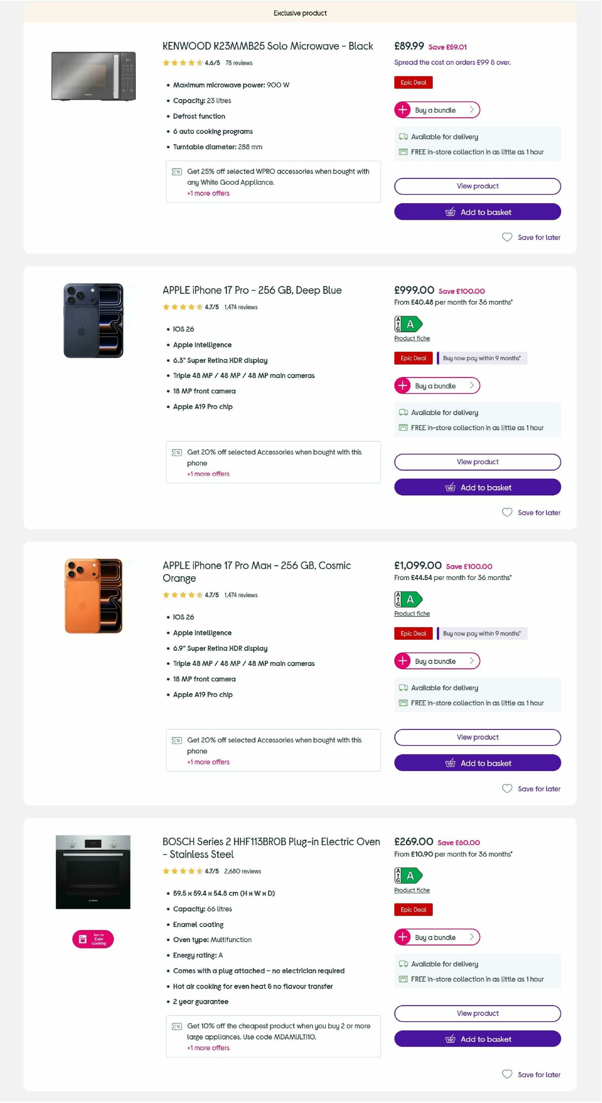 Currys Offers from 3 September