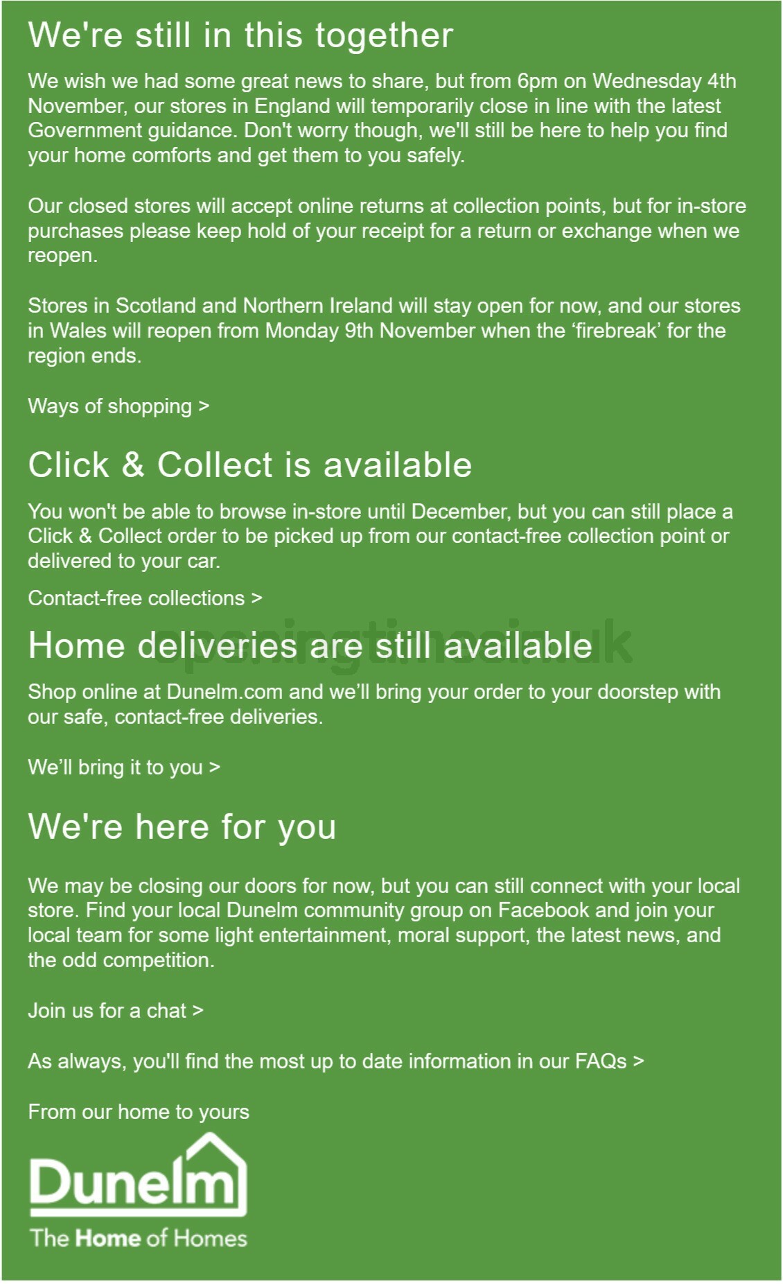 Dunelm Temporary store closures in England Offers from 4 November