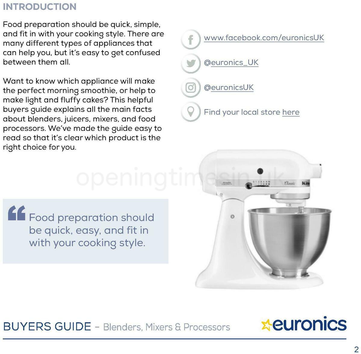 Euronics Blenders, Mixers & Processors Buyers Guide Offers from 1 January