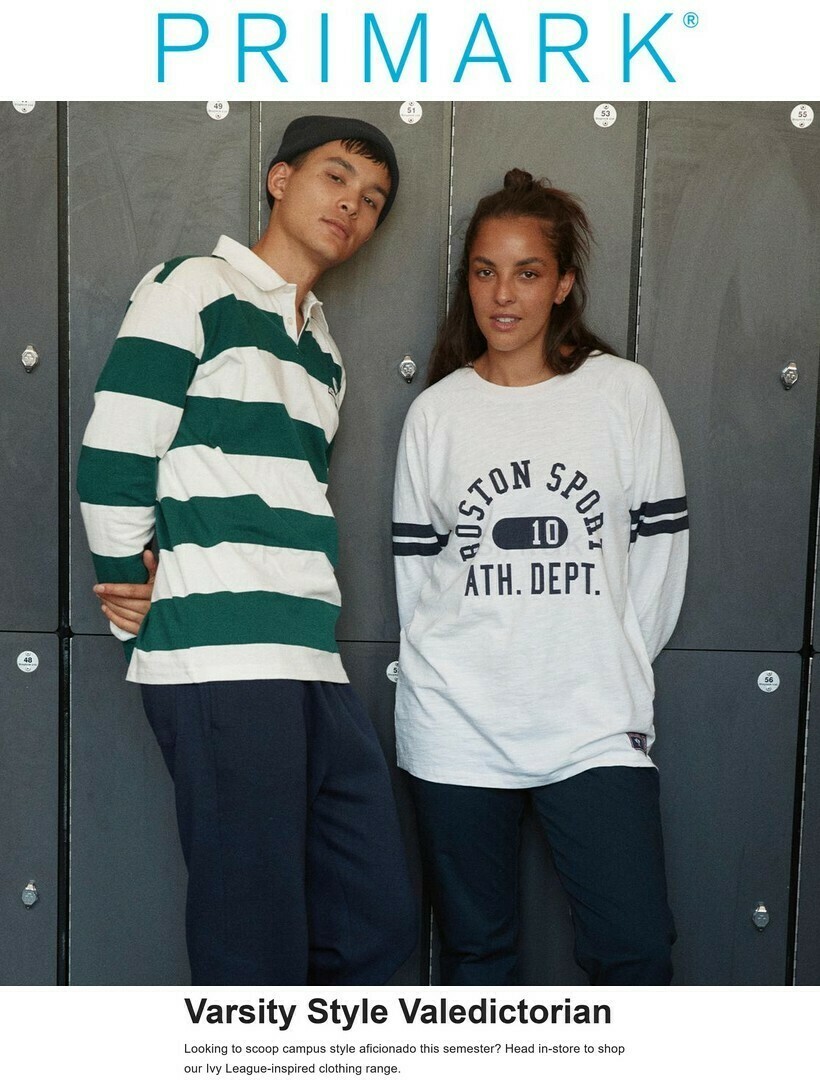 Primark Varsity Style Valedictorian Offers from 7 October