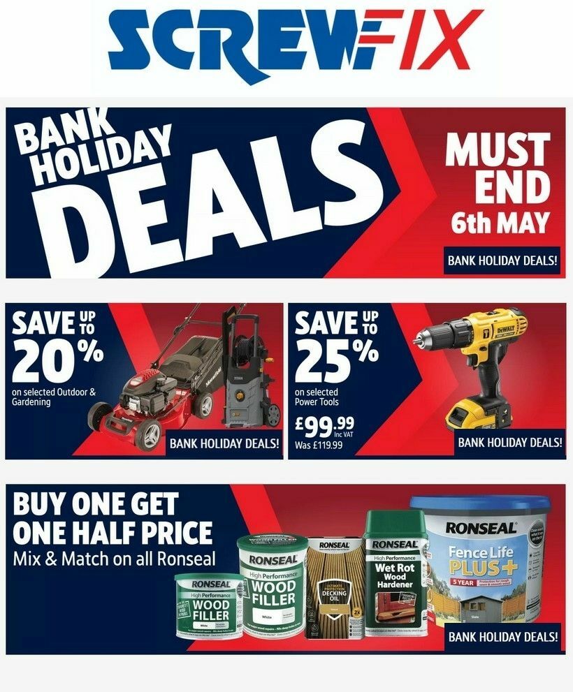 Screwfix Bank Holiday Offers from 1 May