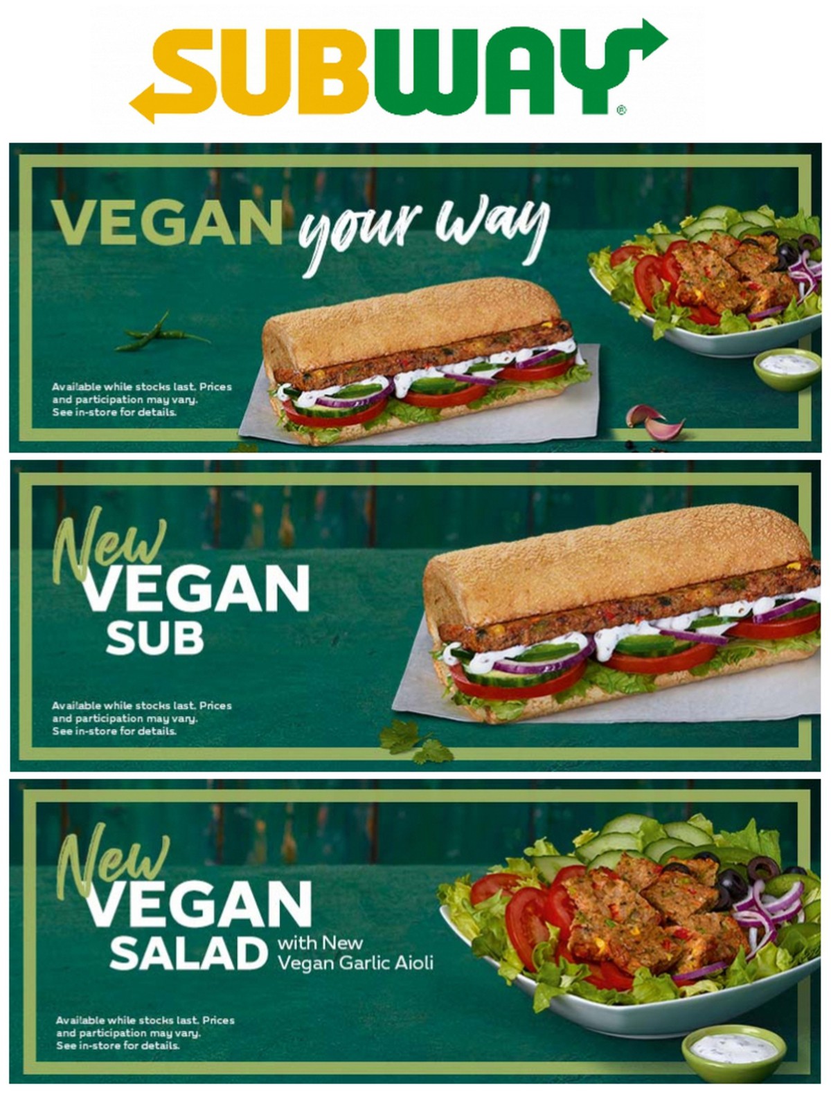 SUBWAY Vegan Offers from 1 April