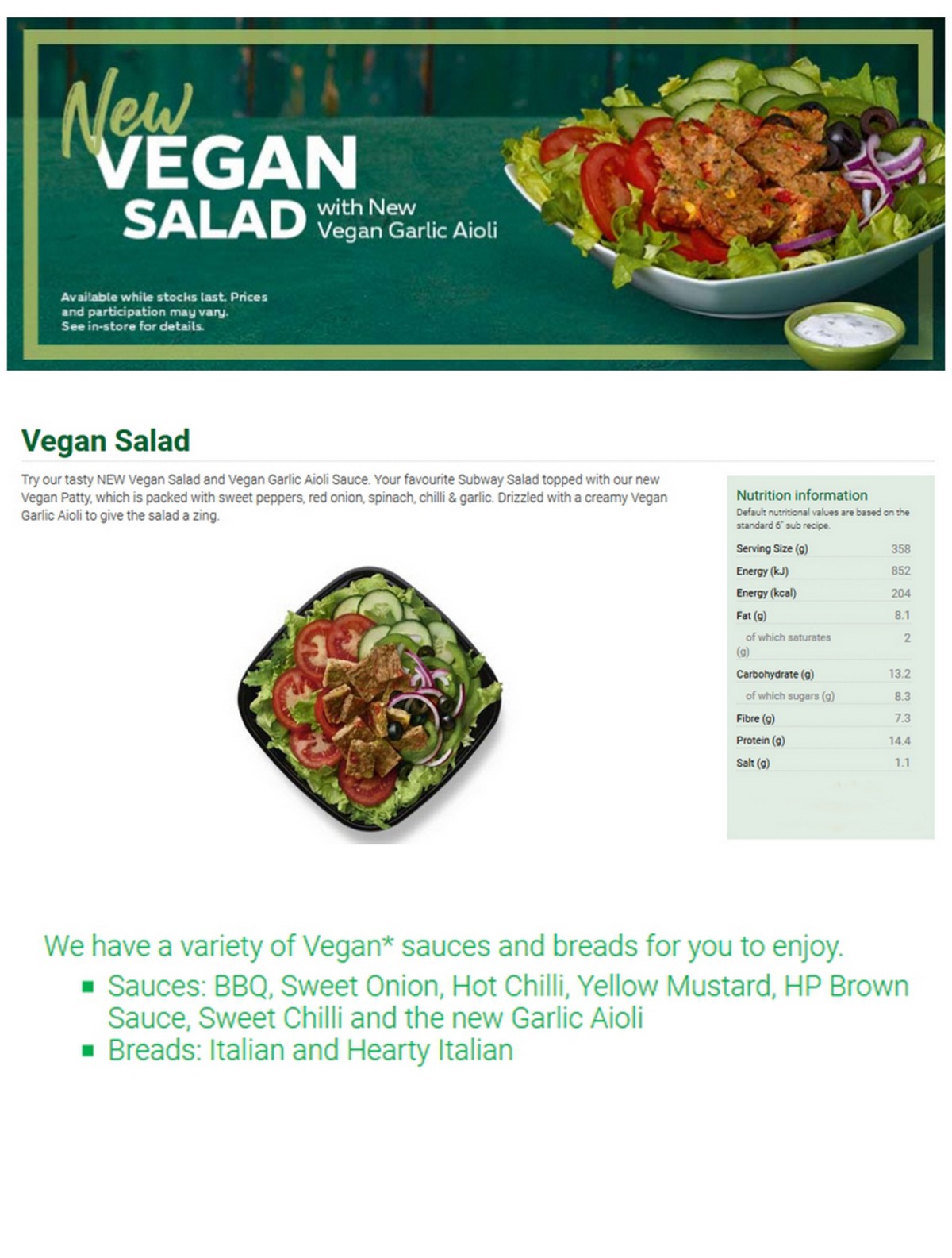 SUBWAY Vegan Offers from 1 April