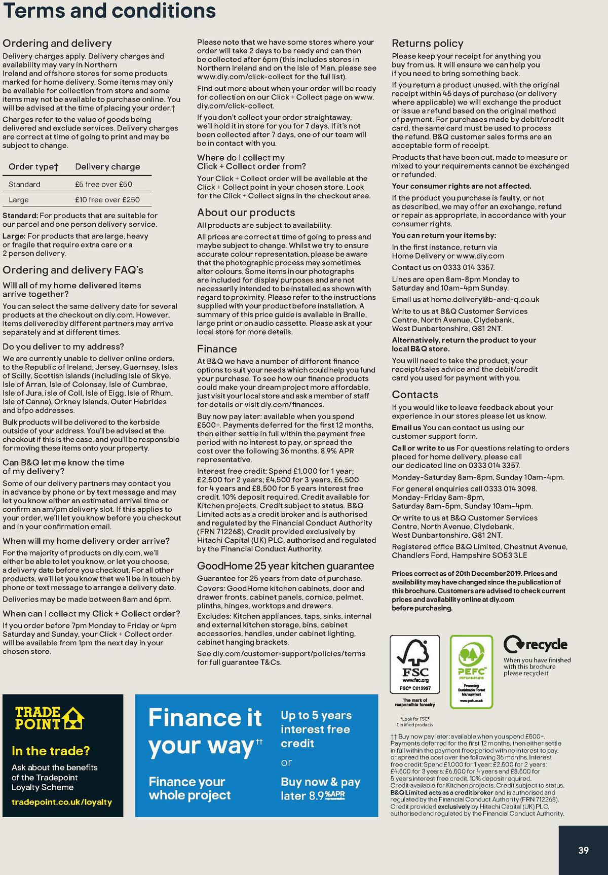 B&Q Kitchen price list Offers & Special Buys from 20 December