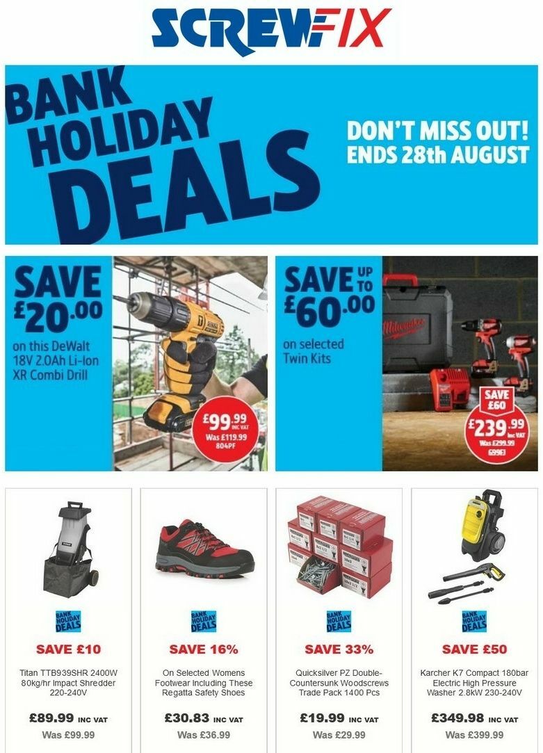 Screwfix Bank Holiday Best Offers & Special Buys from 21 August